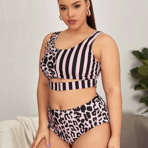 Other - Plus leopard and striped bikini